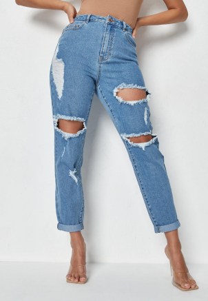 Missguided recycled blue shredded mom jeans | destroyed denim