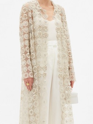 BIYAN Resendea beaded macramé-lace coat / semi sheer crystal embellished coats - flipped