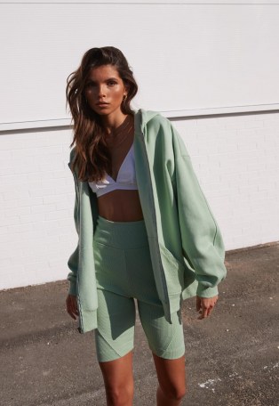 MISSGUIDED re_styld green zip through oversized hoodie - flipped