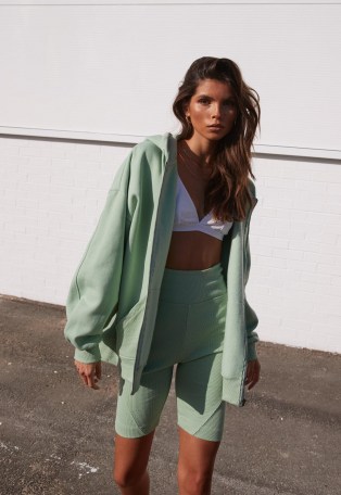 MISSGUIDED re_styld green zip through oversized hoodie