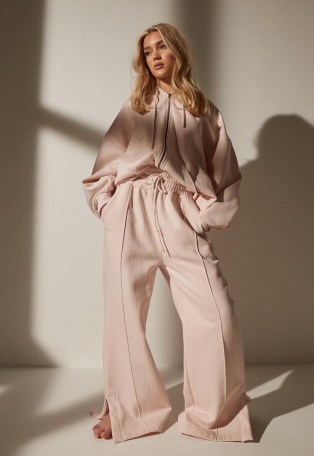 MISSGUIDED re_styld pink seam front wide leg joggers ~ split hem jogging bottoms - flipped
