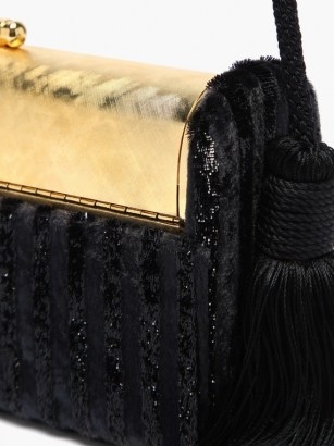 BIENEN-DAVIS Régine black striped velvet minaudière clutch - flipped