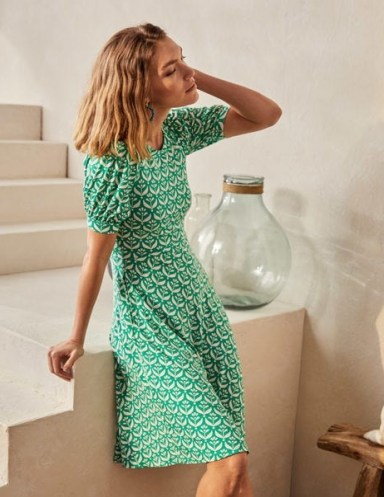 BODEN Roberta Jersey Dress / green floral dresses - flipped