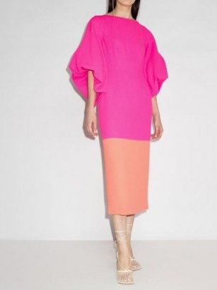 Roksanda Garance two-tone dress – volume sleeve open back dresses – pink and orange colour block clothing - flipped