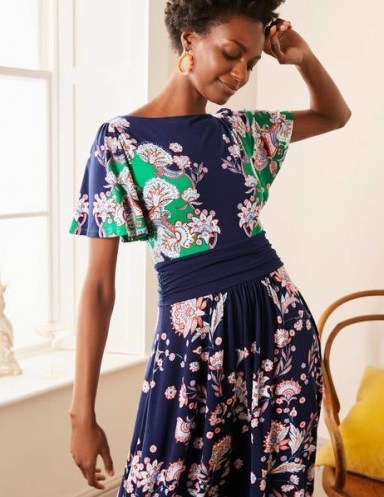 BODEN Rosemary Jersey Midi Dress Navy, Enchanted Garden / floral full skirt dresses - flipped