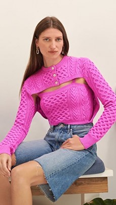 Rosie Assoulin Thousand In One Ways Cardigan ~ pink textured multi way cardigans