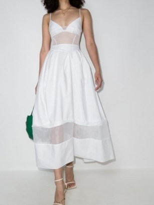 Rosie Assoulin tulle panel dress ~ semi-sheer spaghetti strap fit and flare dresses - flipped
