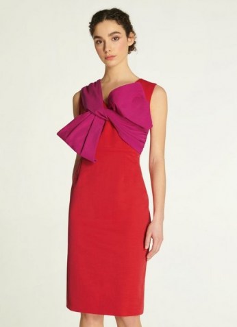 L.K. BENNETT SABELLA RED & PINK BOW SHIFT DRESS ~ sleeveless occasion dresses - flipped
