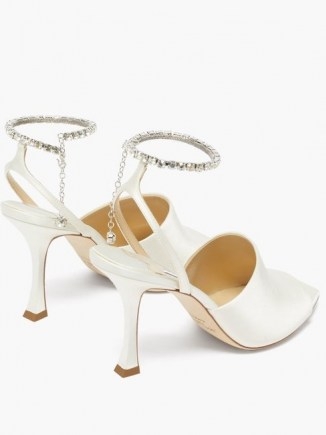 JIMMY CHOO Sae crystal-embellished satin sandals in ivory - flipped