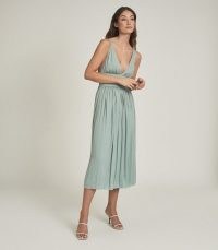 REISS SAFFY PLUNGE NECKLINE MIDI DRESS SEAFOAM ~ summer event clothing ~ plunging occasion dresses