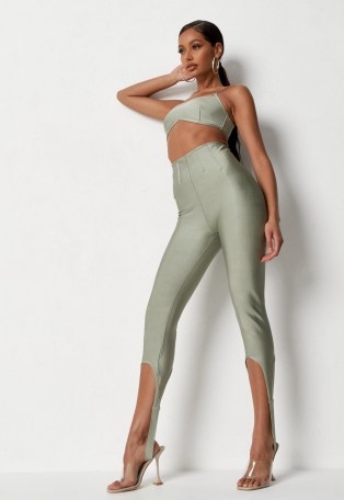 MISSGUIDED sage bandage stirrup leggings – green high waist skinnies - flipped