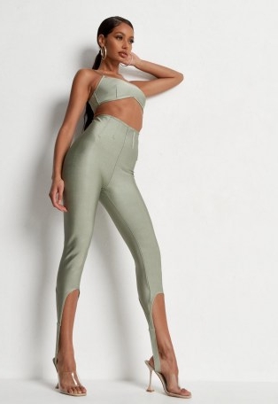 MISSGUIDED sage bandage stirrup leggings – green high waist skinnies