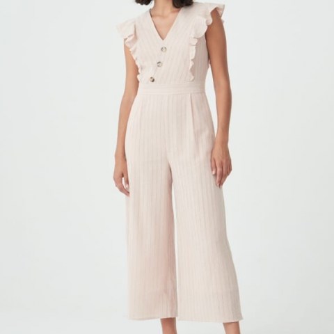 PAISIE Saint Broderie Jumpsuit In Light Pink / flutter sleeve jumpsuits - flipped