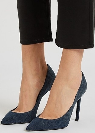 SAINT LAURENT Anja 100 blue denim pumps ~ blue pointed stiletto heel court shoes ~ high heeled courts