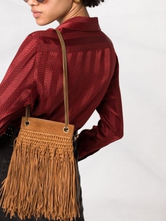 Saint Laurent small Grace fringed shoulder bag ~ brown boho style fringe bags