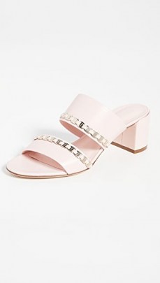 Salvatore Ferragamo Trabia Sandals ~ pink leather block heel mules