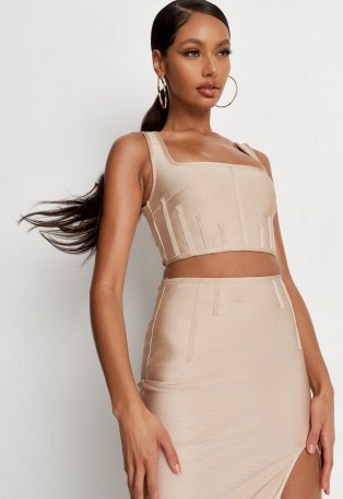 MISSGUIDED sand bandage corset detail crop top