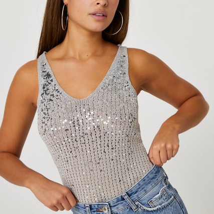RIVER ISLAND Silver sequin stitch vest top / shimmer and shine in this sparkling sequinned tank - flipped