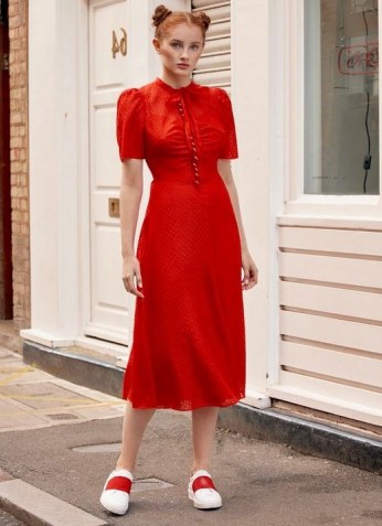 L.K. BENNETT SINA RED SILK-COTTON MIDI DRESS / bright vintage style dresses / retro fashion - flipped