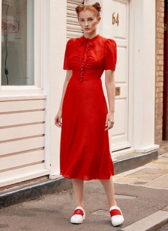 L.K. BENNETT SINA RED SILK-COTTON MIDI DRESS / bright vintage style dresses / retro fashion