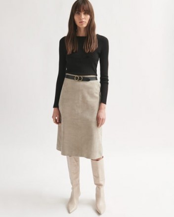 JIGSAW SUEDE MIDI SKIRT in Light Taupe ~ luxe A-line skirts
