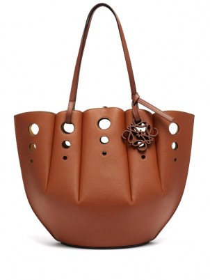 LOEWE Shell perforated leather tote bag in tan - flipped