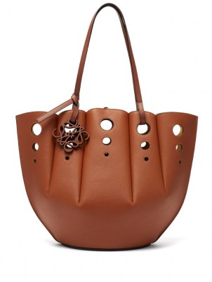LOEWE Shell perforated leather tote bag in tan