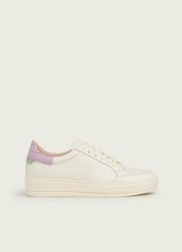 L.K. BENNETT TEAGAN ECRU LEATHER AND LILAC CROC-EFFECT TRAINERS ~ low top platform sole sneakers