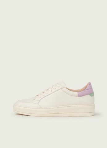 L.K. BENNETT TEAGAN ECRU LEATHER AND LILAC CROC-EFFECT TRAINERS ~ low top platform sole sneakers - flipped