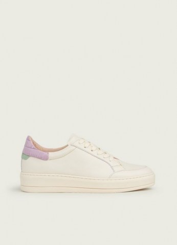 L.K. BENNETT TEAGAN ECRU LEATHER AND LILAC CROC-EFFECT TRAINERS ~ low top platform sole sneakers