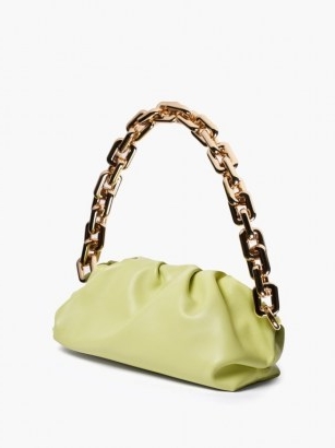 BOTTEGA VENETA The Chain Pouch green leather shoulder bag ~ luxe handbag with chunky gold strap