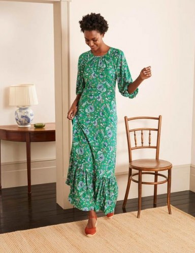 BODEN Tia Jersey Maxi Dress Sapling, Enchanted Garden / green long length frill hem dresses