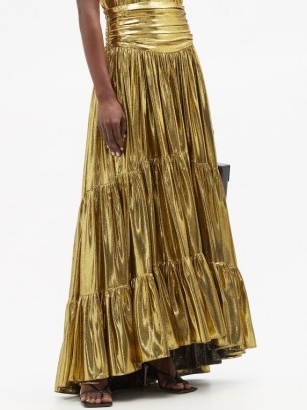 ALEXANDRE VAUTHIER Tiered silk-blend lamé skirt ~ metallic-gold skirts