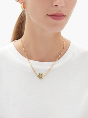 YVONNE LÉON Tsavorite & 18kt gold palm tree necklace ~ green stone charm necklaces - flipped