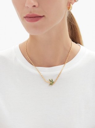 YVONNE LÉON Tsavorite & 18kt gold palm tree necklace ~ green stone charm necklaces