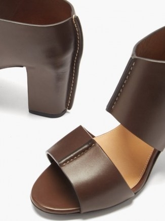 LEMAIRE Two-strap leather sandals ~ dark brown block heel shoes with wide straps - flipped