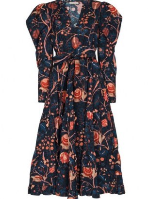 Ulla Johnson Nanette exaggerated-shoulder floral dress / oversized puff sleeve dresses - flipped