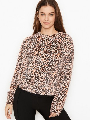 VICTORIA’S SECRET Velour Crewneck – animal print loungewear – leopard crew neck top