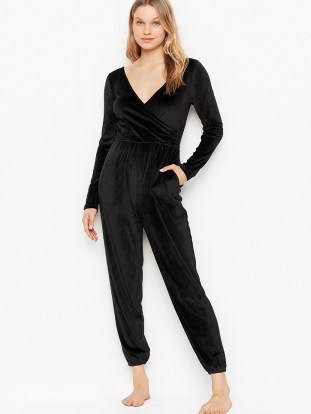 VICTORIA’S SECRET Velour Jumpsuit – black loungewear jumpsuits