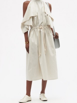 LEMAIRE Waterfall-shoulder striped cotton-poplin dress / contemporary summer dresses with a utilitarian look - flipped