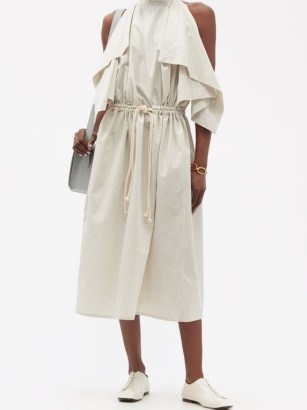 LEMAIRE Waterfall-shoulder striped cotton-poplin dress / contemporary summer dresses with a utilitarian look