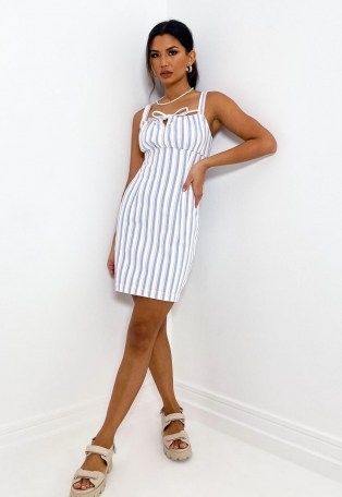 MISSGUIDED white candy stripe denim cami mini dress - flipped