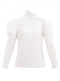 ERDEM Cedric high-neck puff-sleeve cotton-poplin blouse – white vintage style blouses