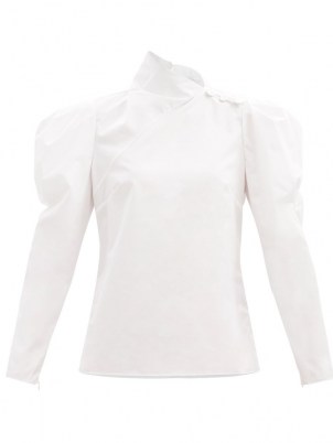 ERDEM Cedric high-neck puff-sleeve cotton-poplin blouse – white vintage style blouses