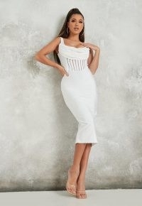 Missguided white corset bandage mesh detail midi dress ~ glamorous going out dresses