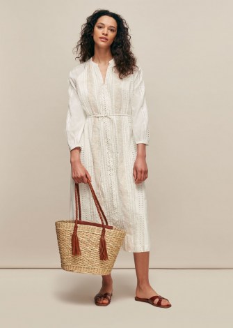WHISTLES COTTON EMBROIDERED DRESS / classic white summer dresses - flipped