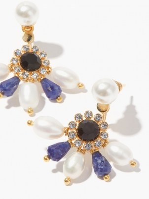 ERDEM Crystal & faux-pearl fan earrings – blue and white floral drops - flipped