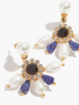 ERDEM Crystal & faux-pearl fan earrings – blue and white floral drops