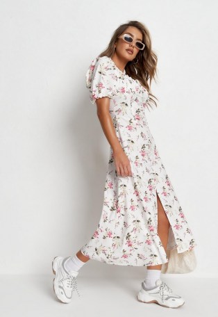MISSGUIDED white floral milkmaid button front midi dress - flipped