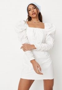 MISSGUIDED white poplin milkmaid corset mini dress – fitted puff sleeve dresses